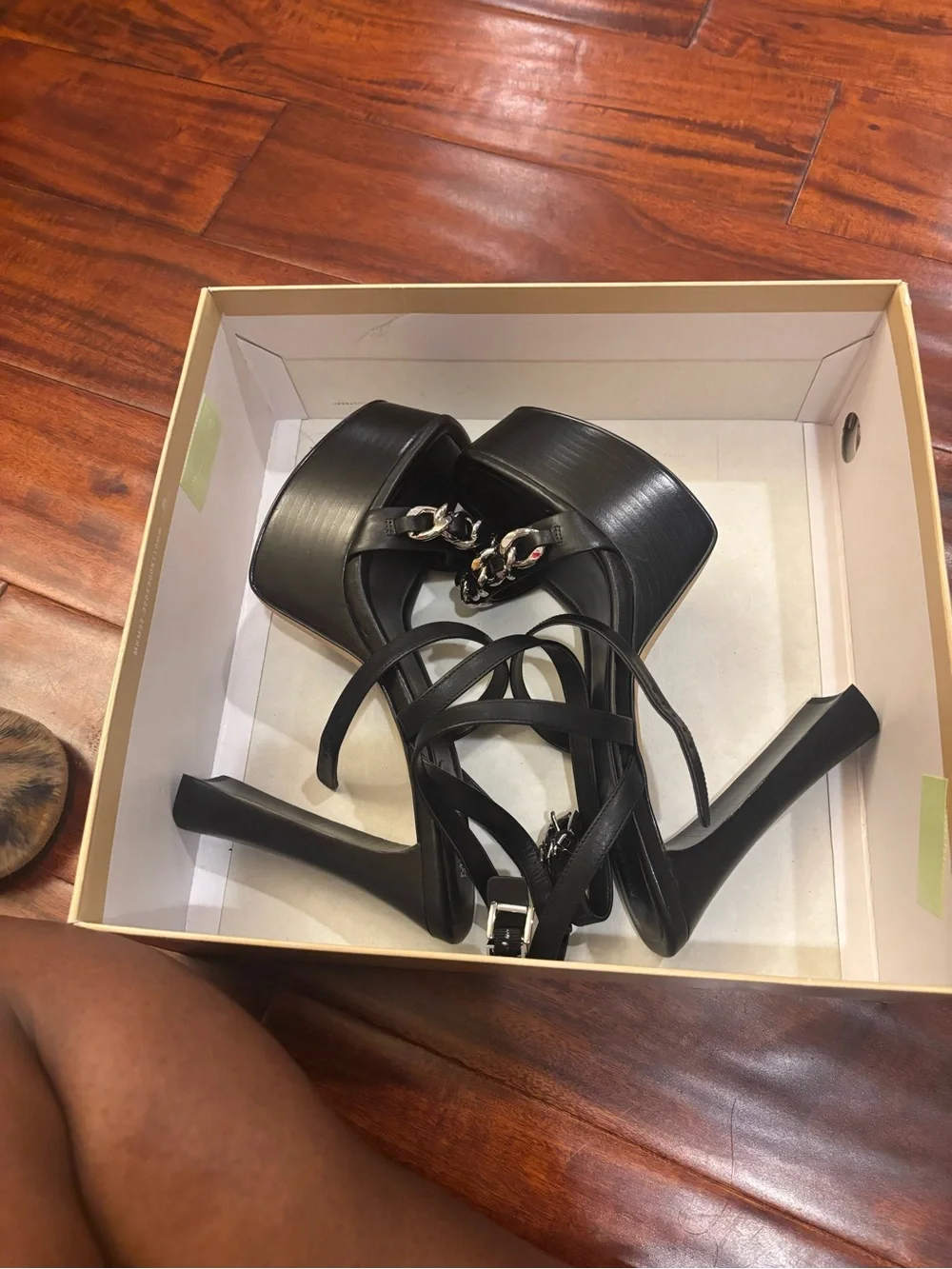Michael Kors Black Platform Strappy Chain-Heel Sandals
